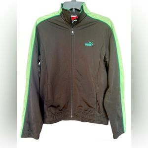 Puma zip up athletic jacket sz L black and green